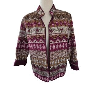 Alfred Dunner Multicolor Geometric Aztec Quilted Jacket Size 14 Art Unique Fun